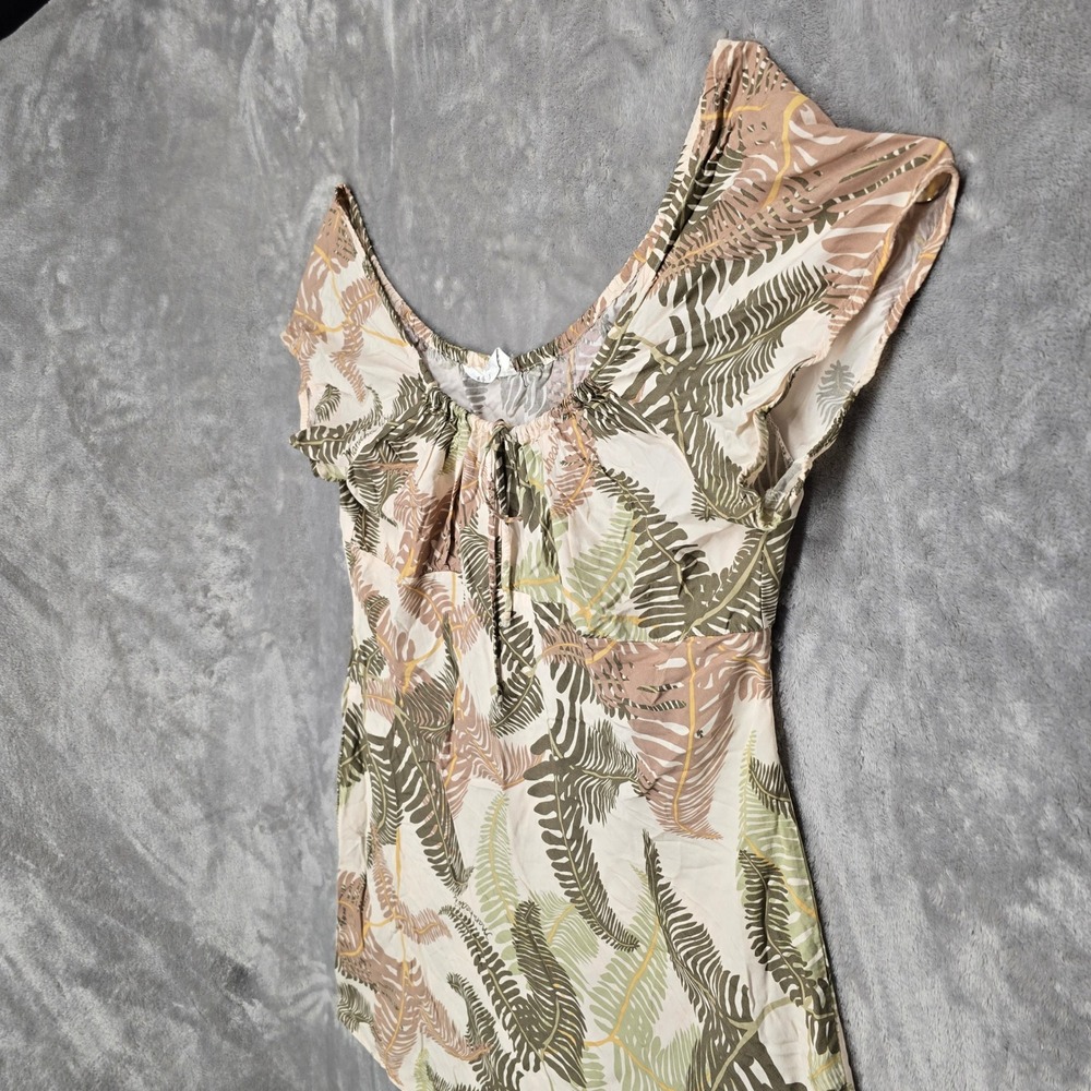 Vintage Manuhealii Dress Womens XL Green Tan Fern Rayon Short Sleeve Hawaiian - Picture 10 of 16